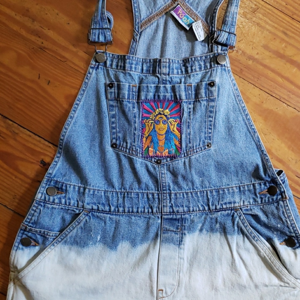 Vintage Denim Overalls with Hippie Patch